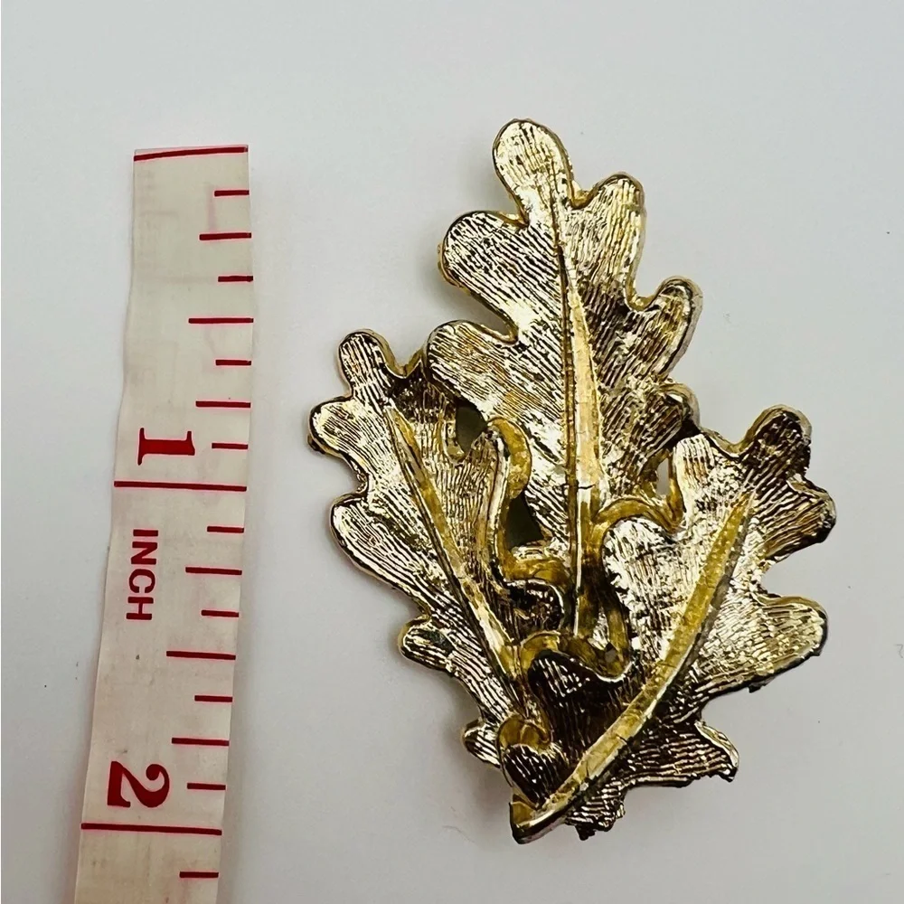 Vintage Gold Tone Oak Leaf Brooch Signed AA Artisan Textured Pin
